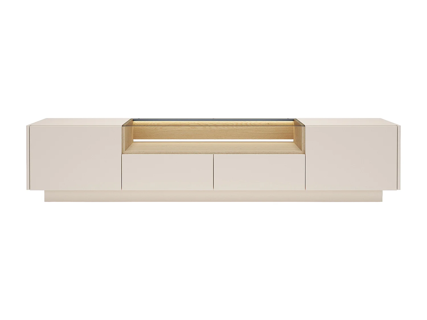 Meuble TV 2 portes, 2 tiroirs et 1 niche avec LEDs - Beige et naturel clair - ALIVENTO