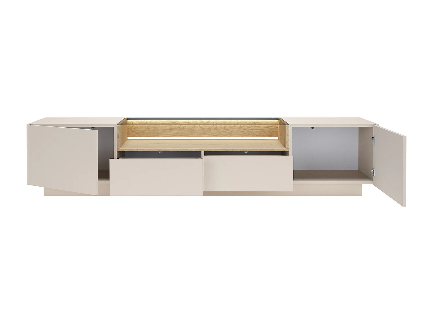 Meuble TV 2 portes, 2 tiroirs et 1 niche avec LEDs - Beige et naturel clair - ALIVENTO