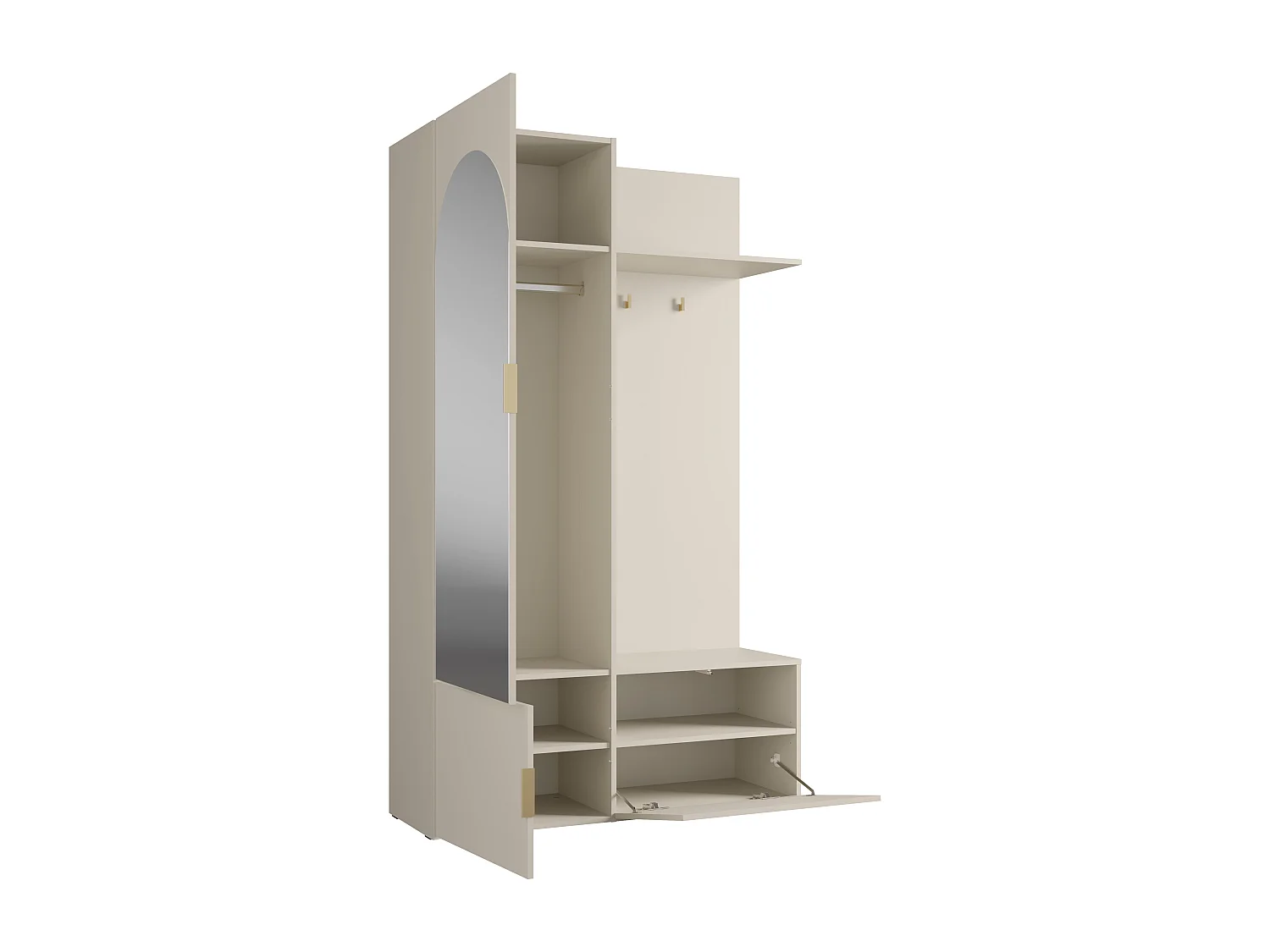 Vestiaire avec miroir et rangements - Beige et doré - JAVERIA