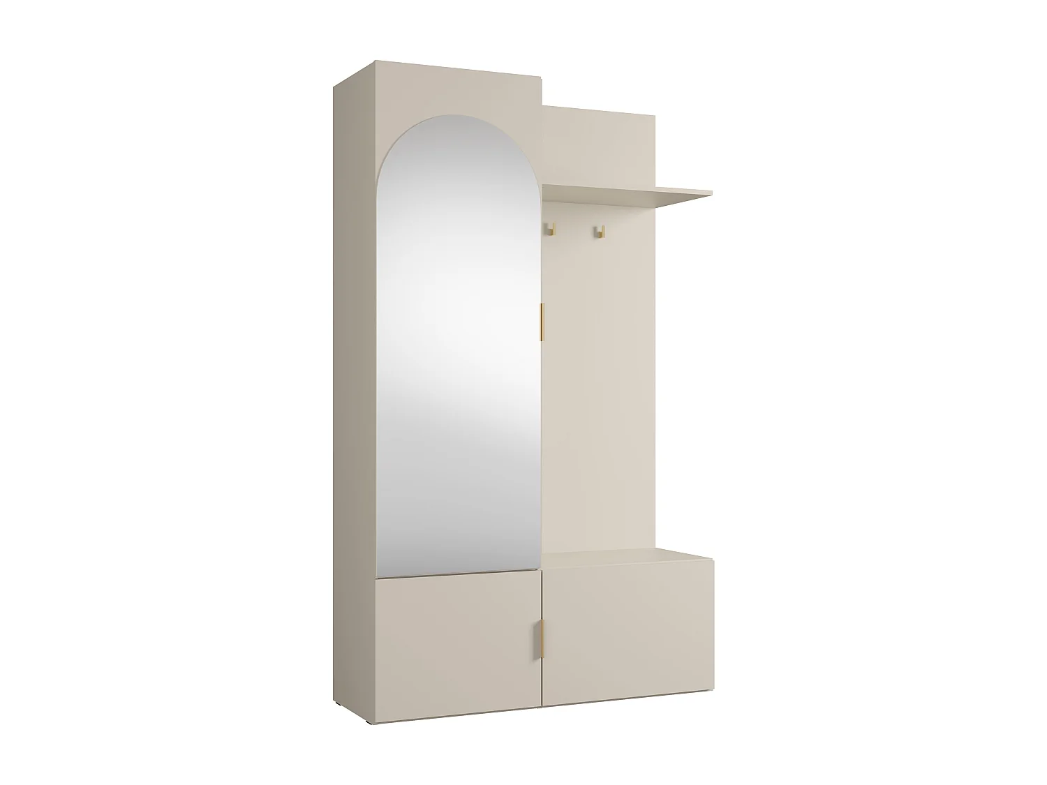 Vestiaire avec miroir et rangements - Beige et doré - JAVERIA