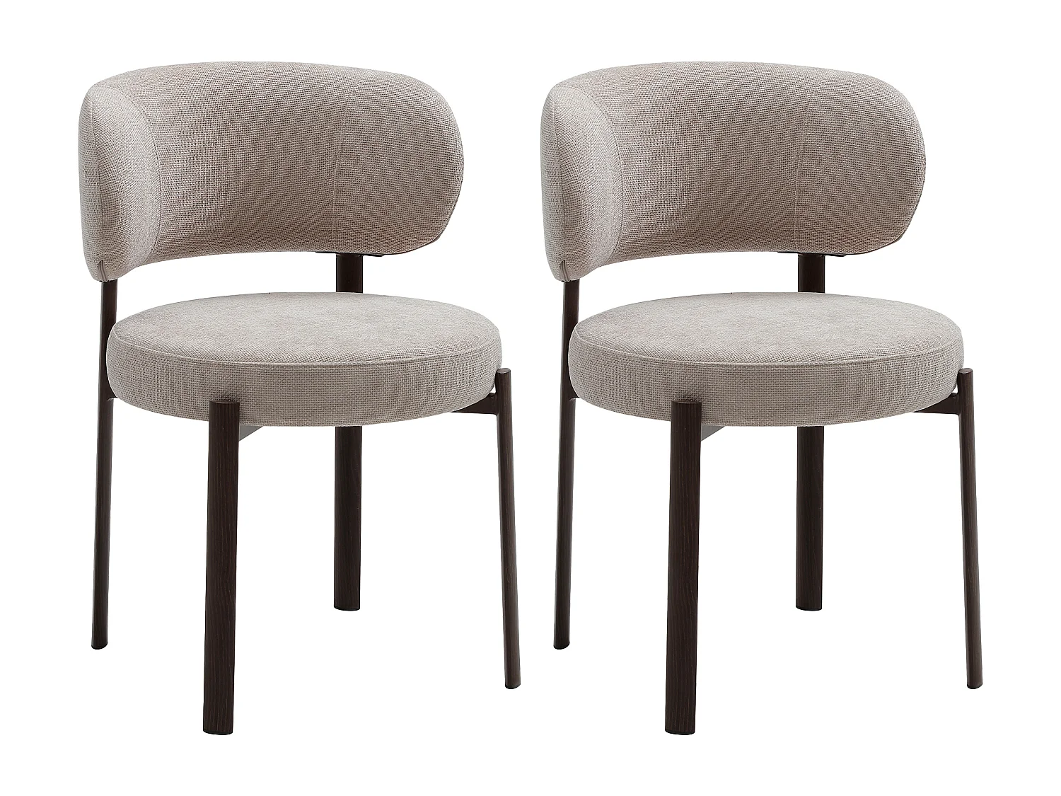 Lot de 2 chaises en tissu texturé et métal effet bois - Beige et Naturel foncé - ASILOVA