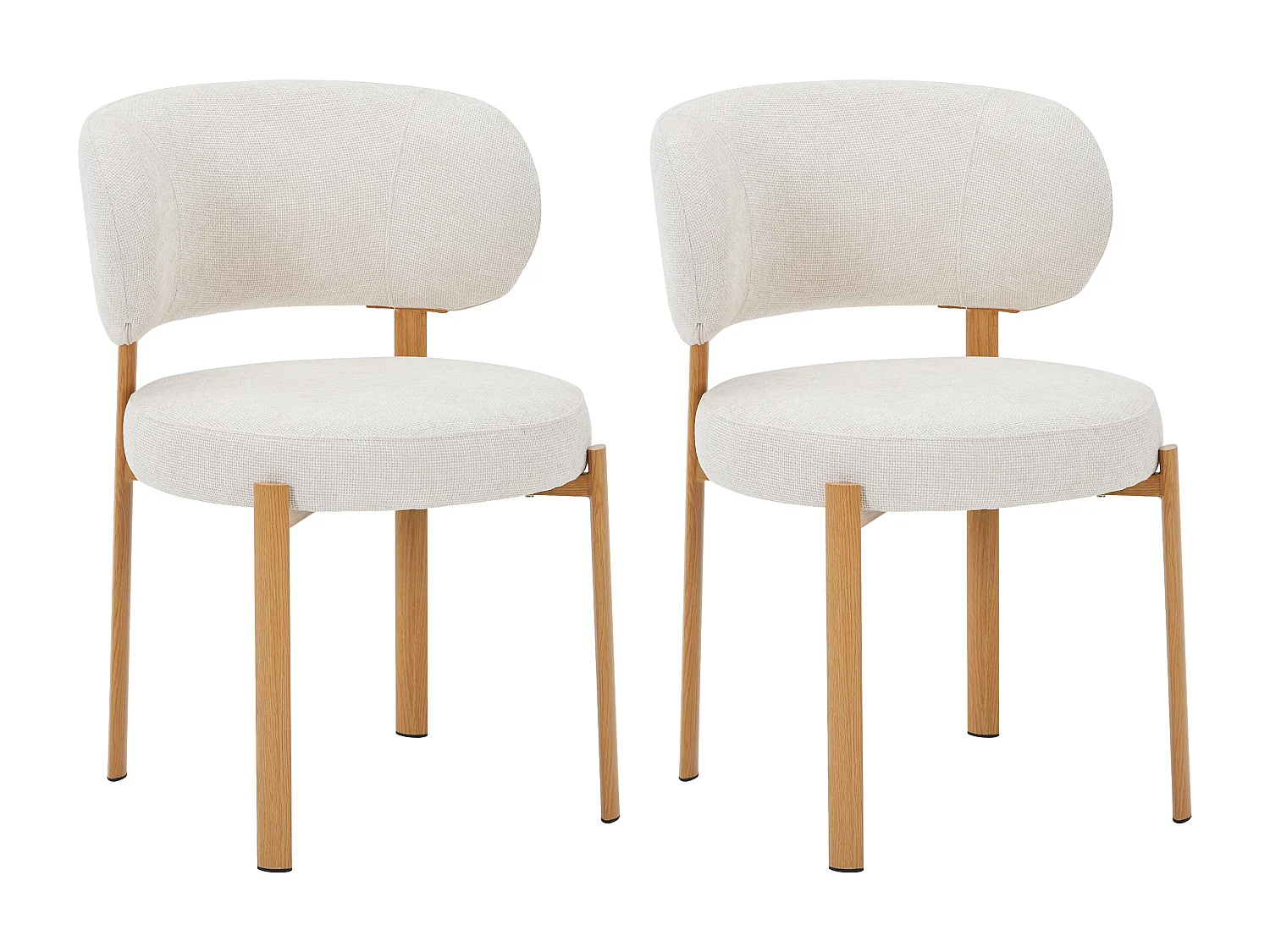 Lot de 2 chaises en tissu texturé et métal effet bois - Crème et Naturel clair - ASILOVA
