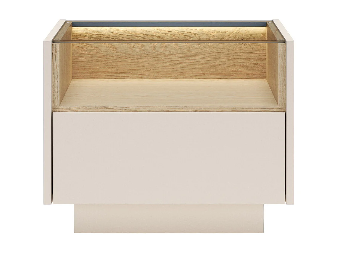 Table de chevet 1 tiroir et 1 niche – Avec LEDs - Beige et naturel clair - ALIVENTO