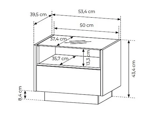 Table de chevet 1 tiroir et 1 niche – Avec LEDs - Beige et naturel clair - ALIVENTO