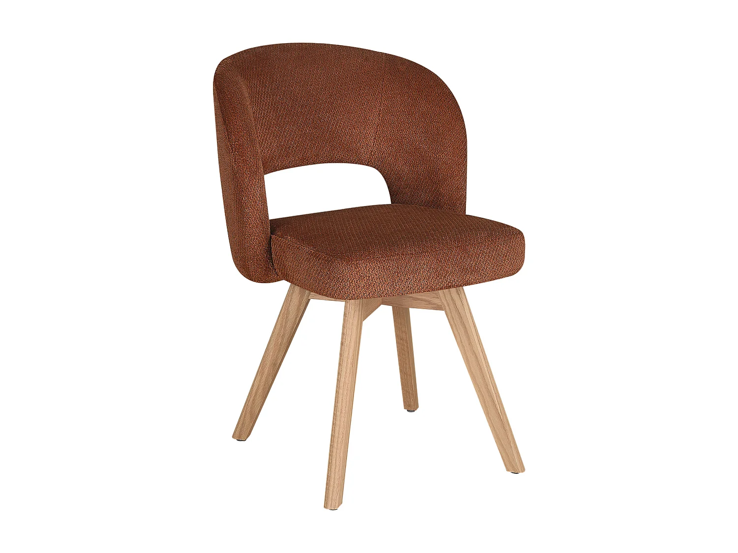Lot de 2 chaises pivotantes en tissu texturé et bois de chêne - Terracotta - GUSTAVY
