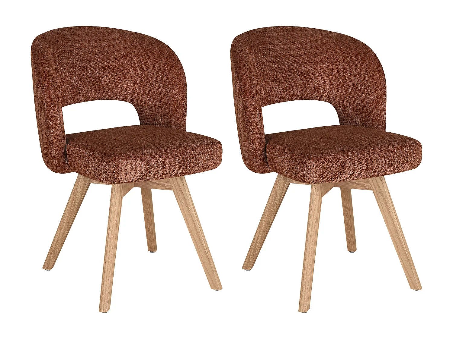Lot de 2 chaises pivotantes en tissu texturé et bois de chêne - Terracotta - GUSTAVY