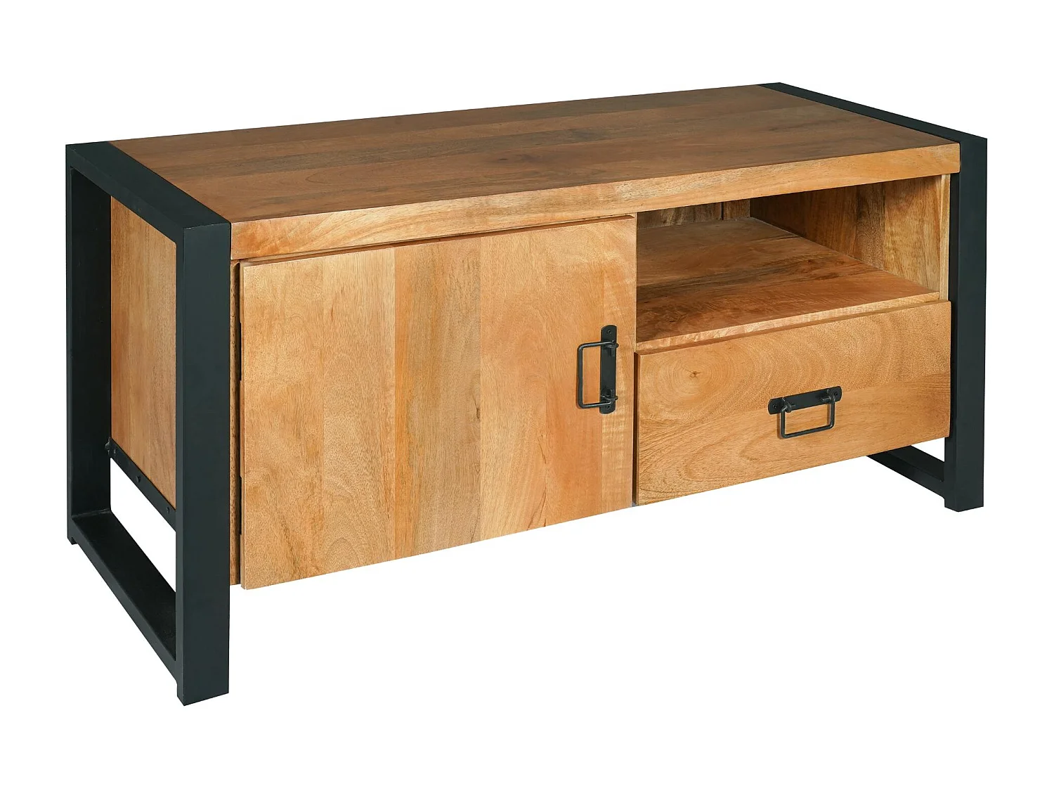 Petit meuble TV bois métal 1 tiroir 1 porte MILORA