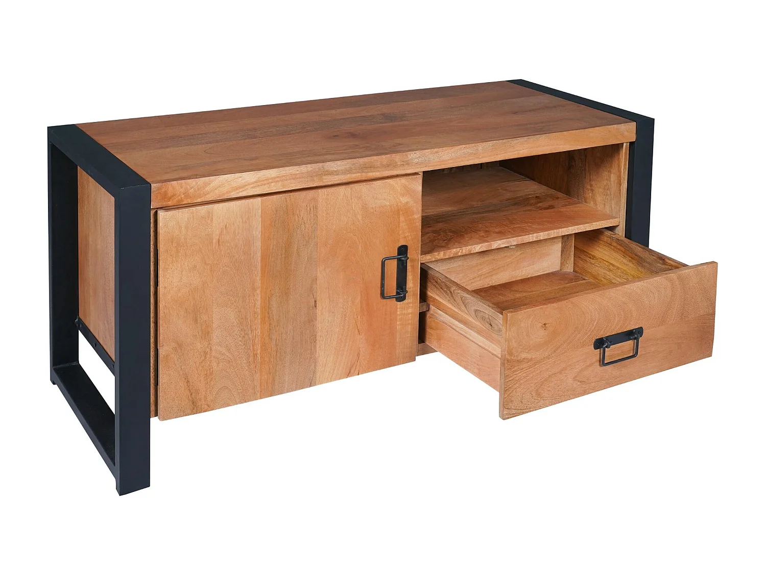 Petit meuble TV bois métal 1 tiroir 1 porte MILORA