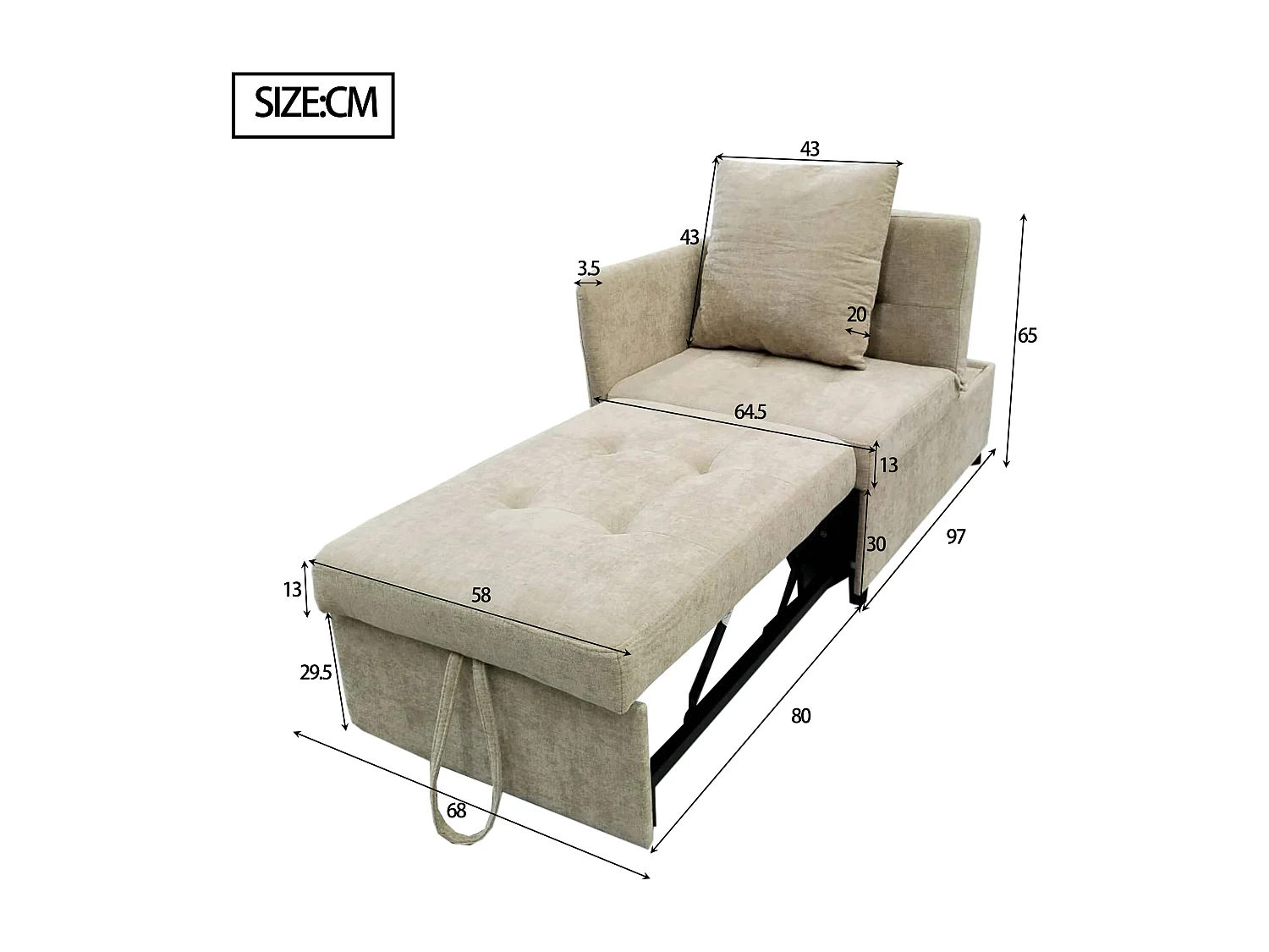 Canapé-lit 3 en 1 en lin respirant, dossier inclinable et design gain de place, lit d’appoint pour petits espaces