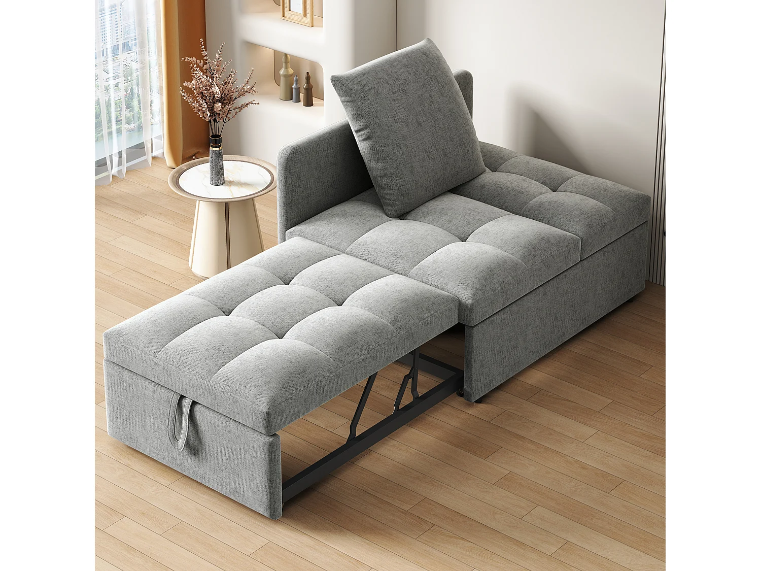 Canapé-lit 3 en 1 en lin, lit rembourré multifonction avec dossier ajustable, idéal pour chambre ou studio