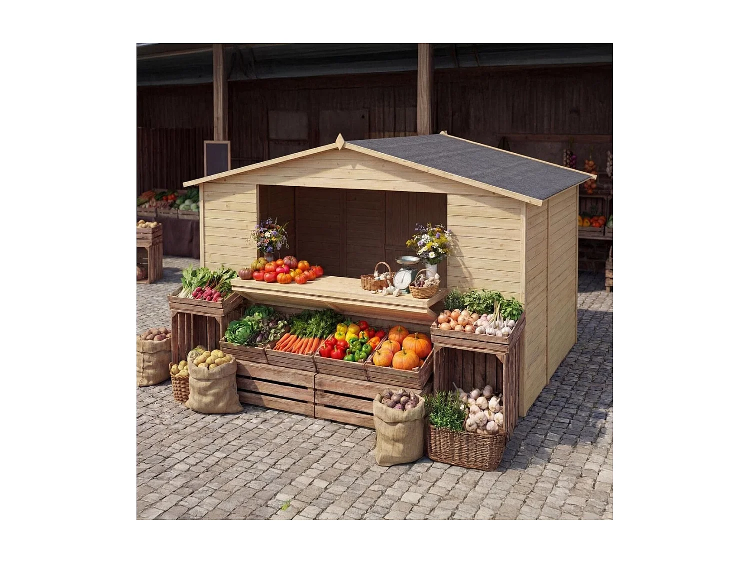 Kiosque/ stand de marché/ de vente 9.42 m2 - 3.11x3.03 m - 19 mm - DOM607 - ALTANKA