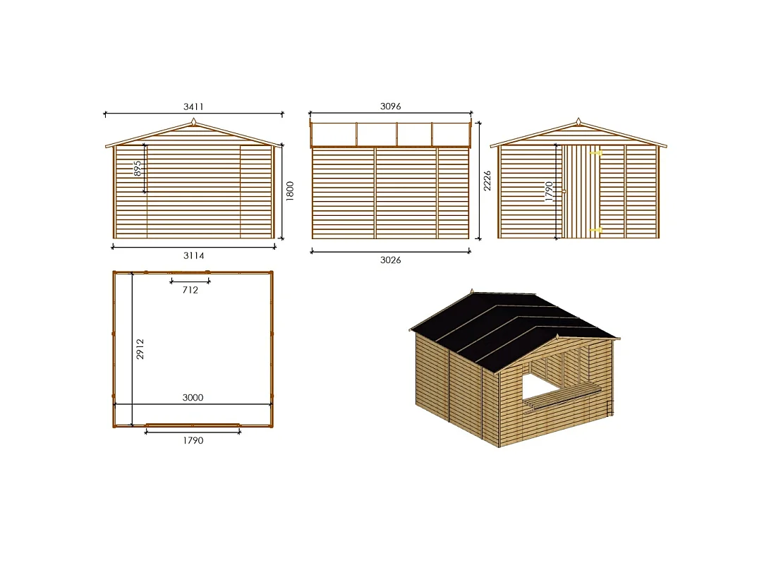 Kiosque/ stand de marché/ de vente 9.42 m2 - 3.11x3.03 m - 19 mm - DOM607 - ALTANKA