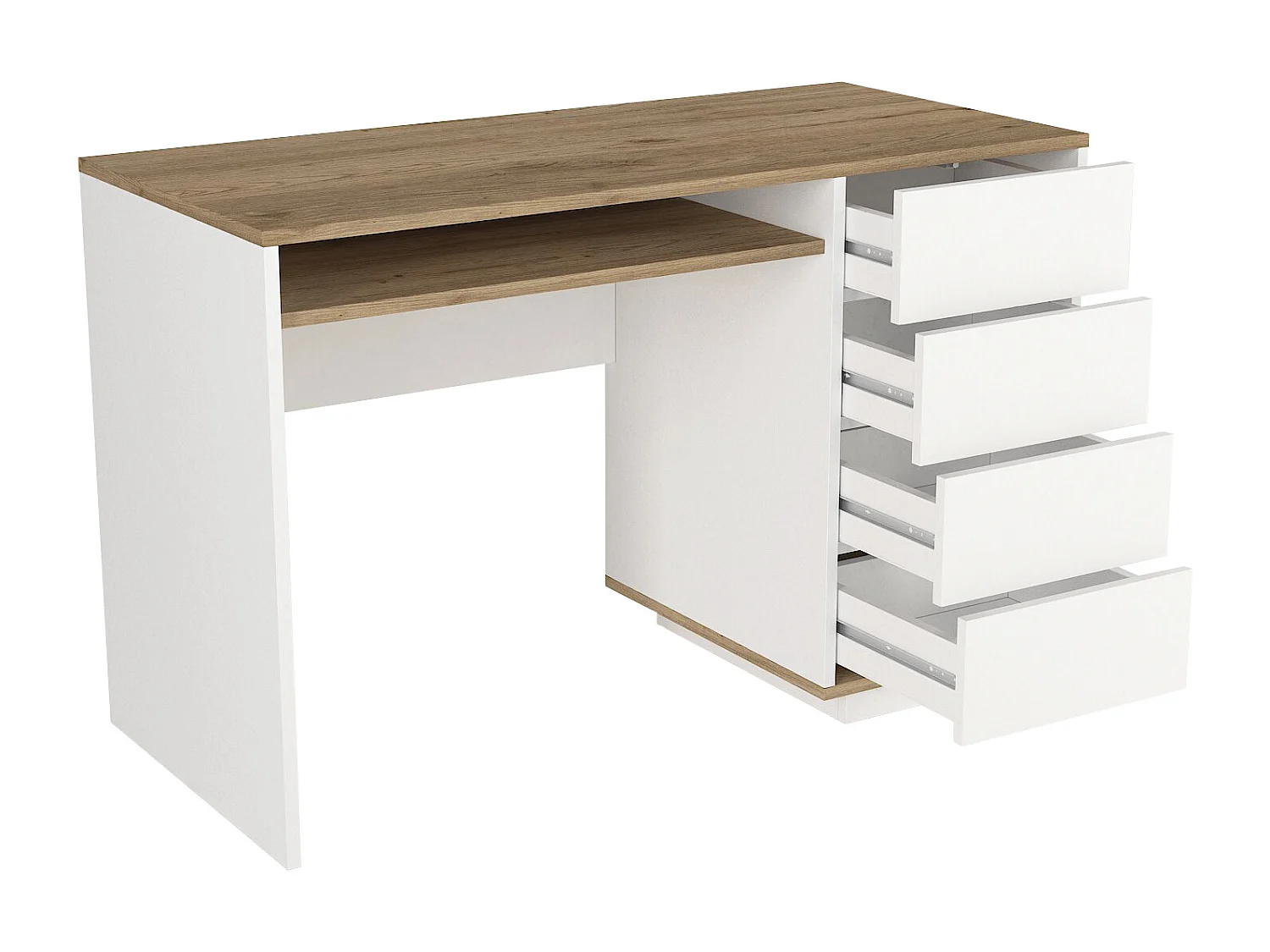 Bureau avec 4 tiroirs et 1 niche – Blanc et naturel – LOTULA