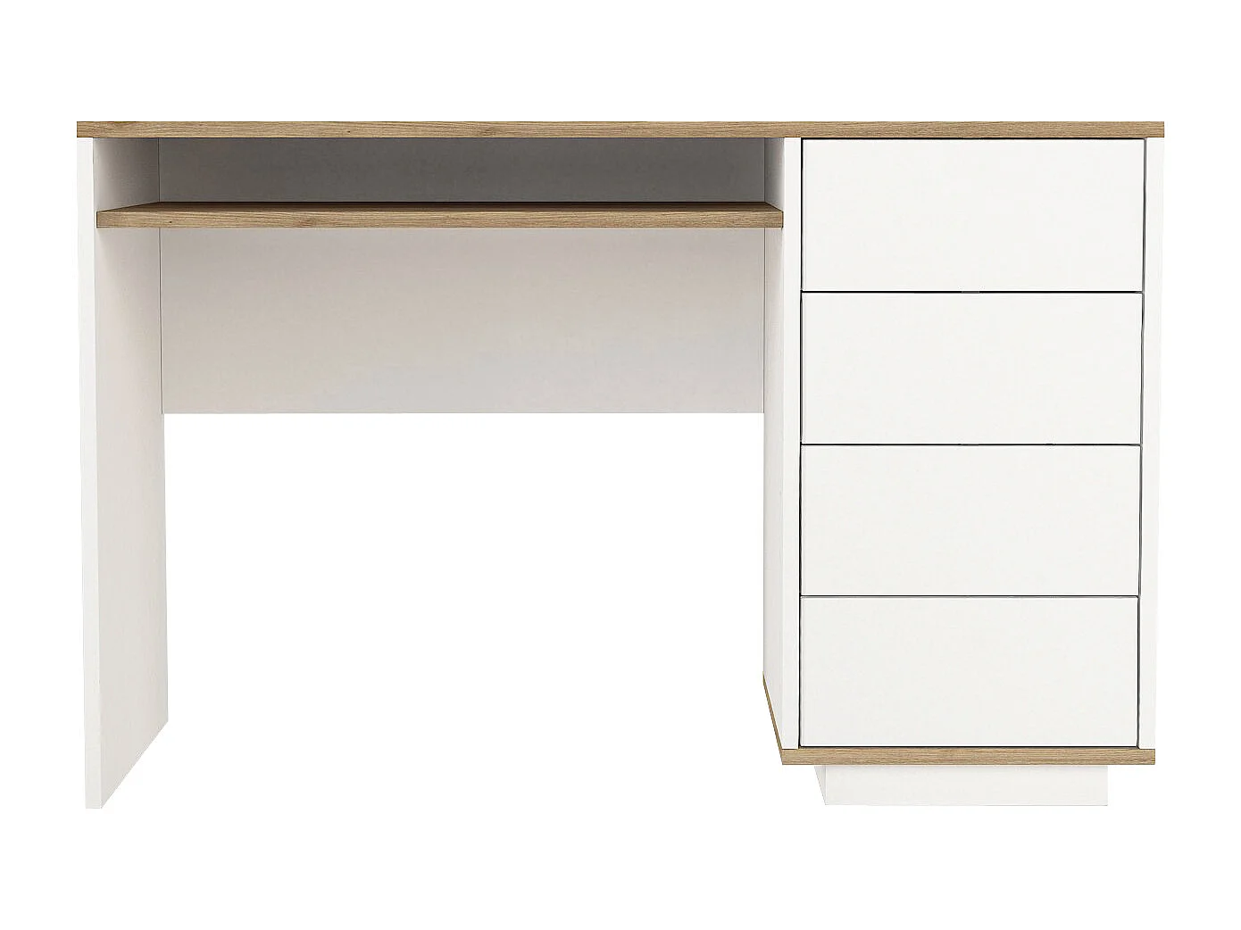 Bureau avec 4 tiroirs et 1 niche – Blanc et naturel – LOTULA