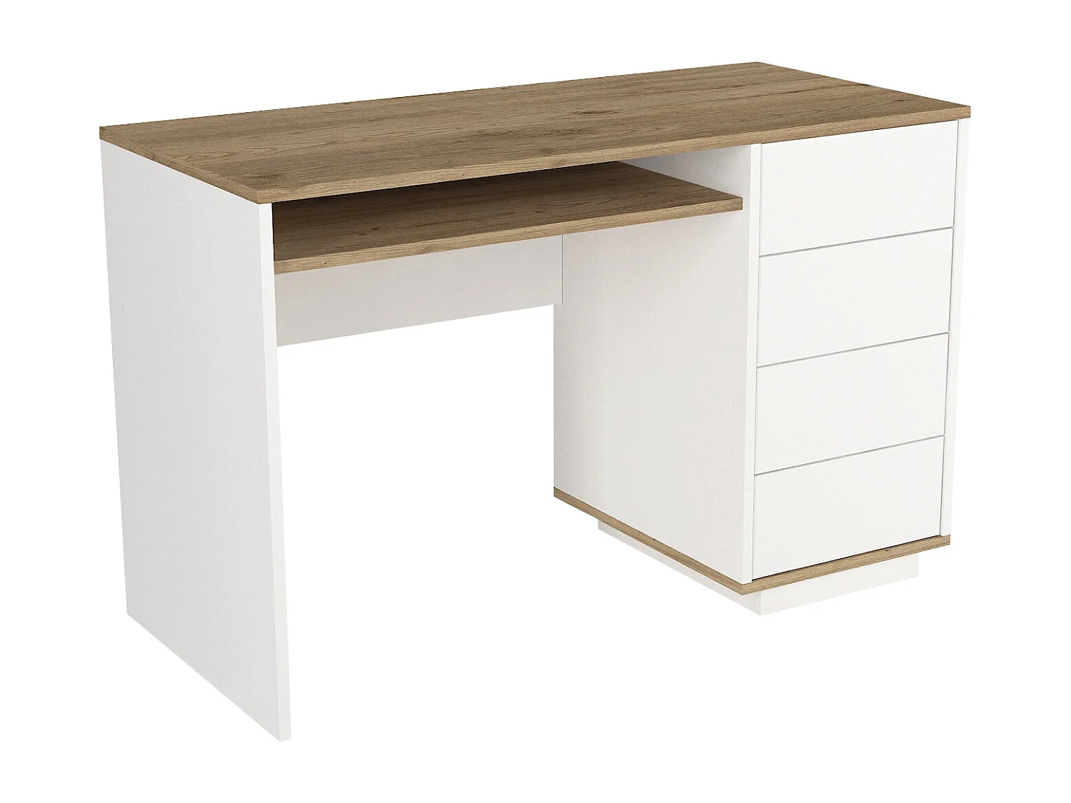 Bureau avec 4 tiroirs et 1 niche – Blanc et naturel – LOTULA