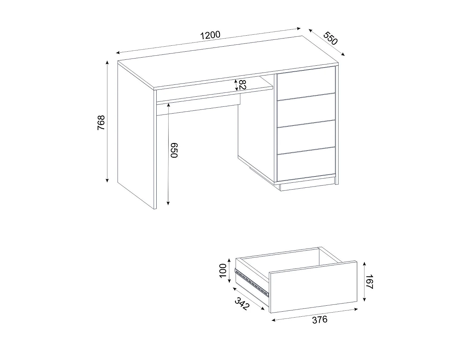 Bureau avec 4 tiroirs et 1 niche – Blanc et naturel – LOTULA