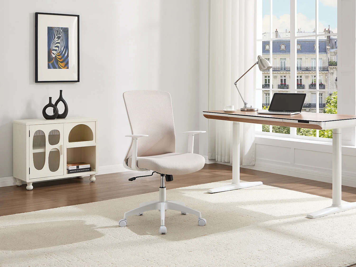 Chaise de bureau - Tissu - Beige et blanc - DELVORA