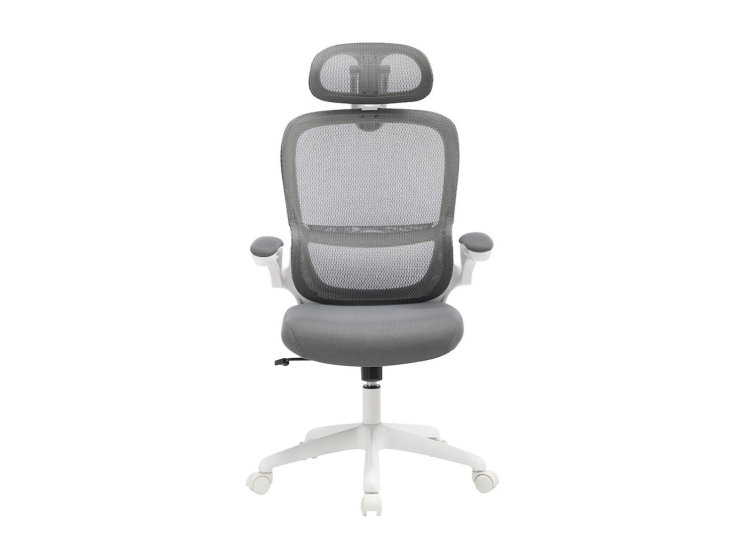 Fauteuil de bureau ergonomique avec têtière - Tissu - Gris et blanc - NIRANO