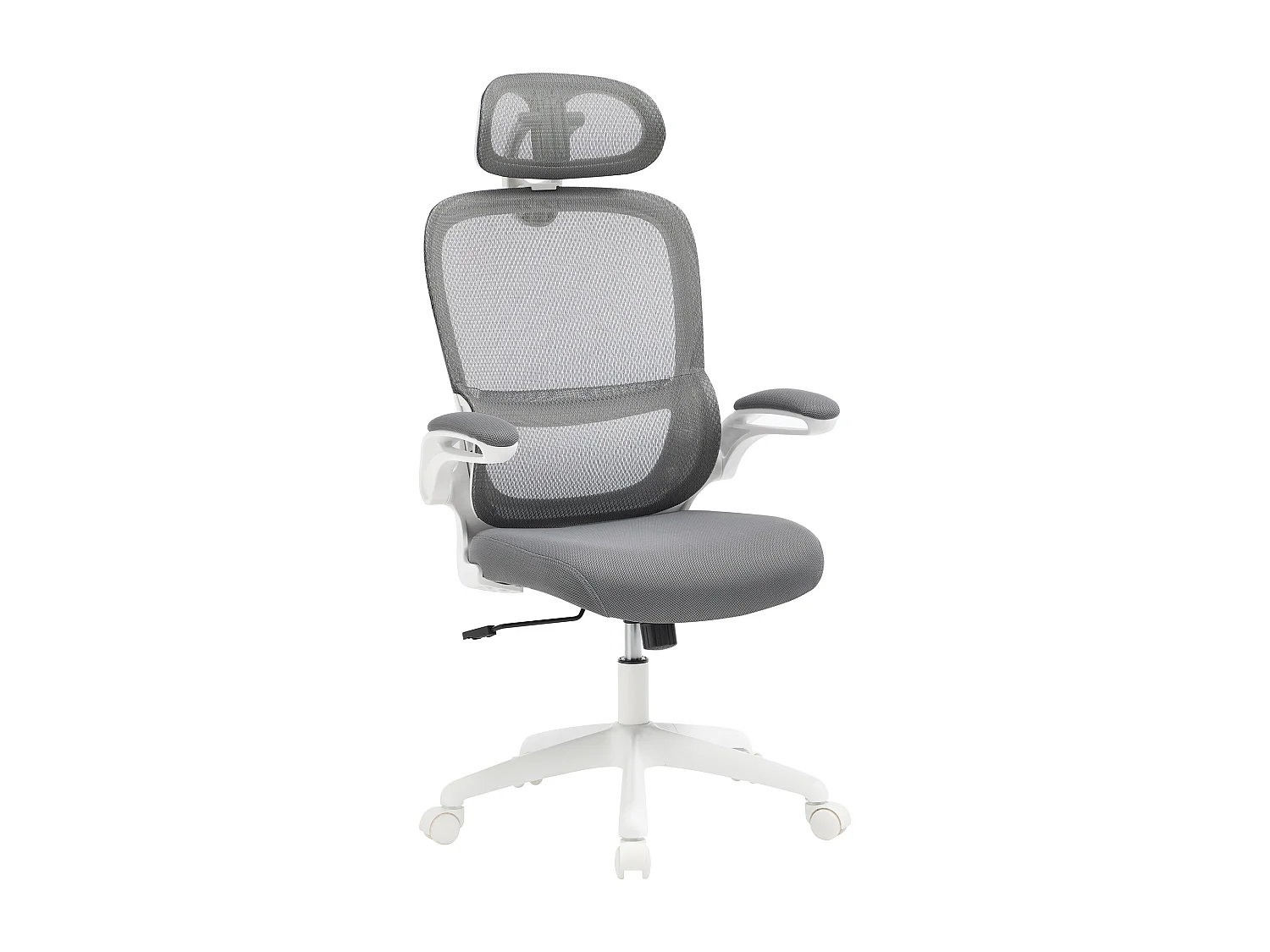 Fauteuil de bureau ergonomique avec têtière - Tissu - Gris et blanc - NIRANO
