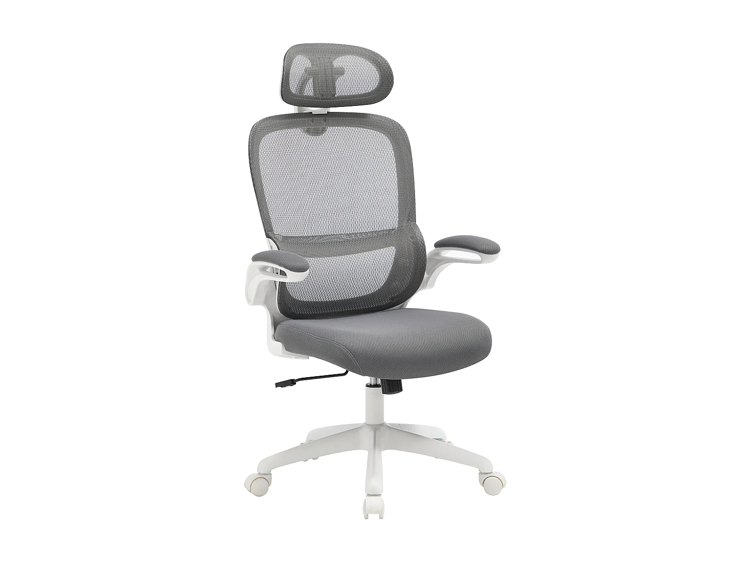 Fauteuil de bureau ergonomique avec têtière - Tissu - Gris et blanc - NIRANO