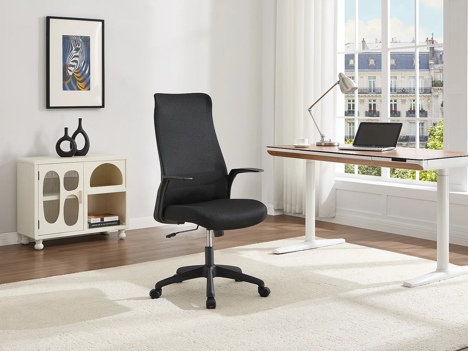 Fauteuil de bureau - Tissu - Noir - Hauteur réglable - LATYRA