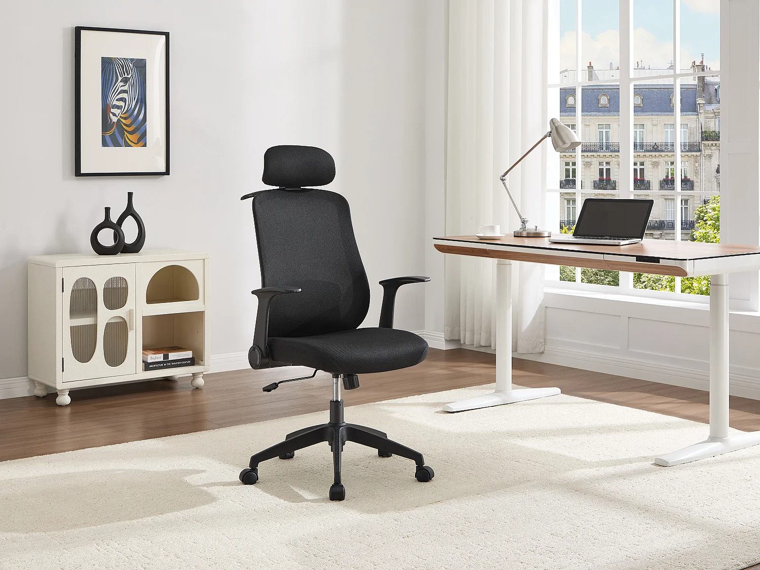 Fauteuil de bureau ergonomique avec têtière - Tissu - Noir - ZYLIRO