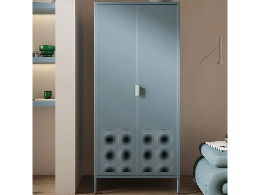 Adel - Armoire 2 portes en métal H180cm - Bleu glacier