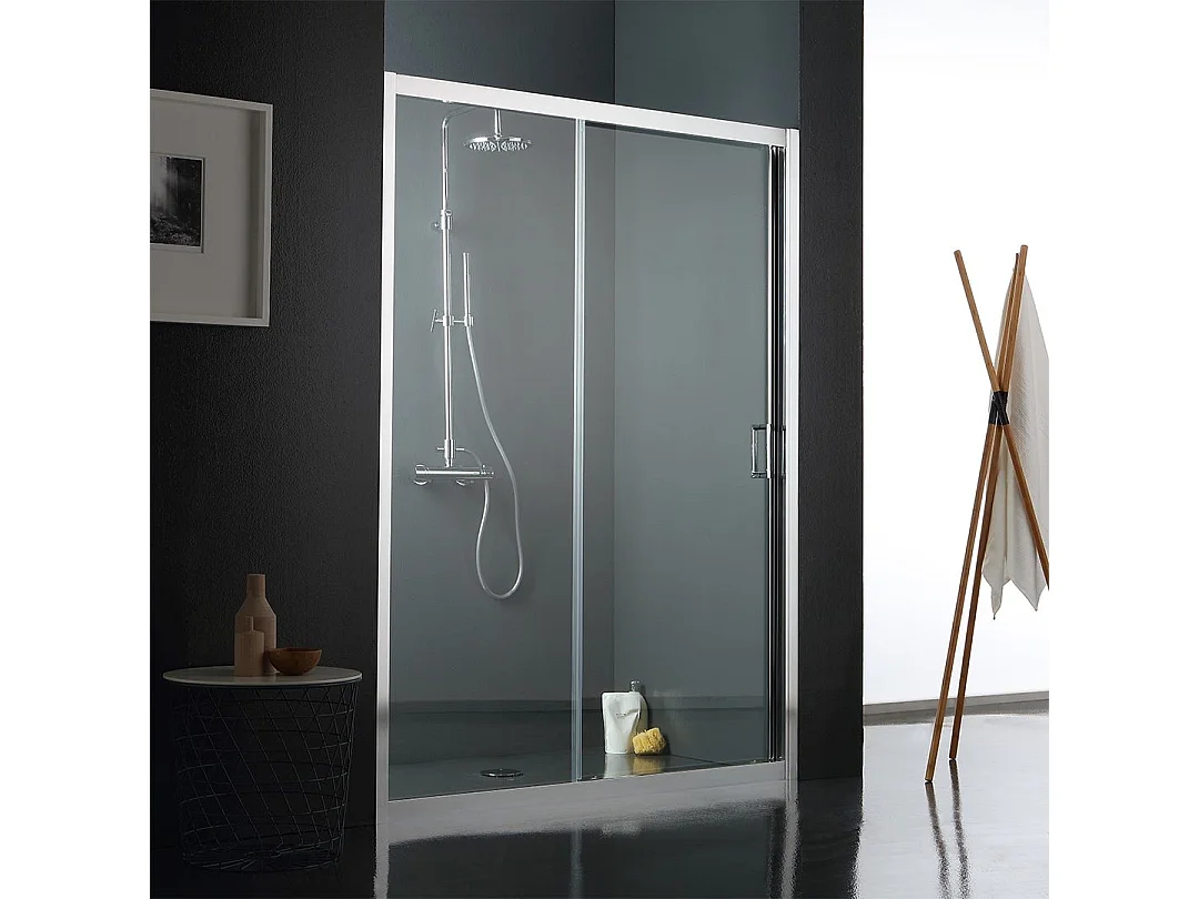 Porte Coulissante En Verre Transparent Pour Douche Avec Deux Parois 150Cm