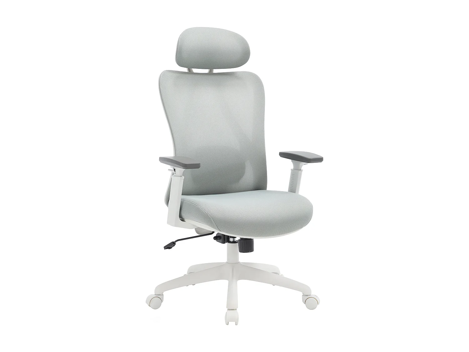 Fauteuil de bureau ergonomique avec têtière - Tissu - Gris et blanc - SORLITA