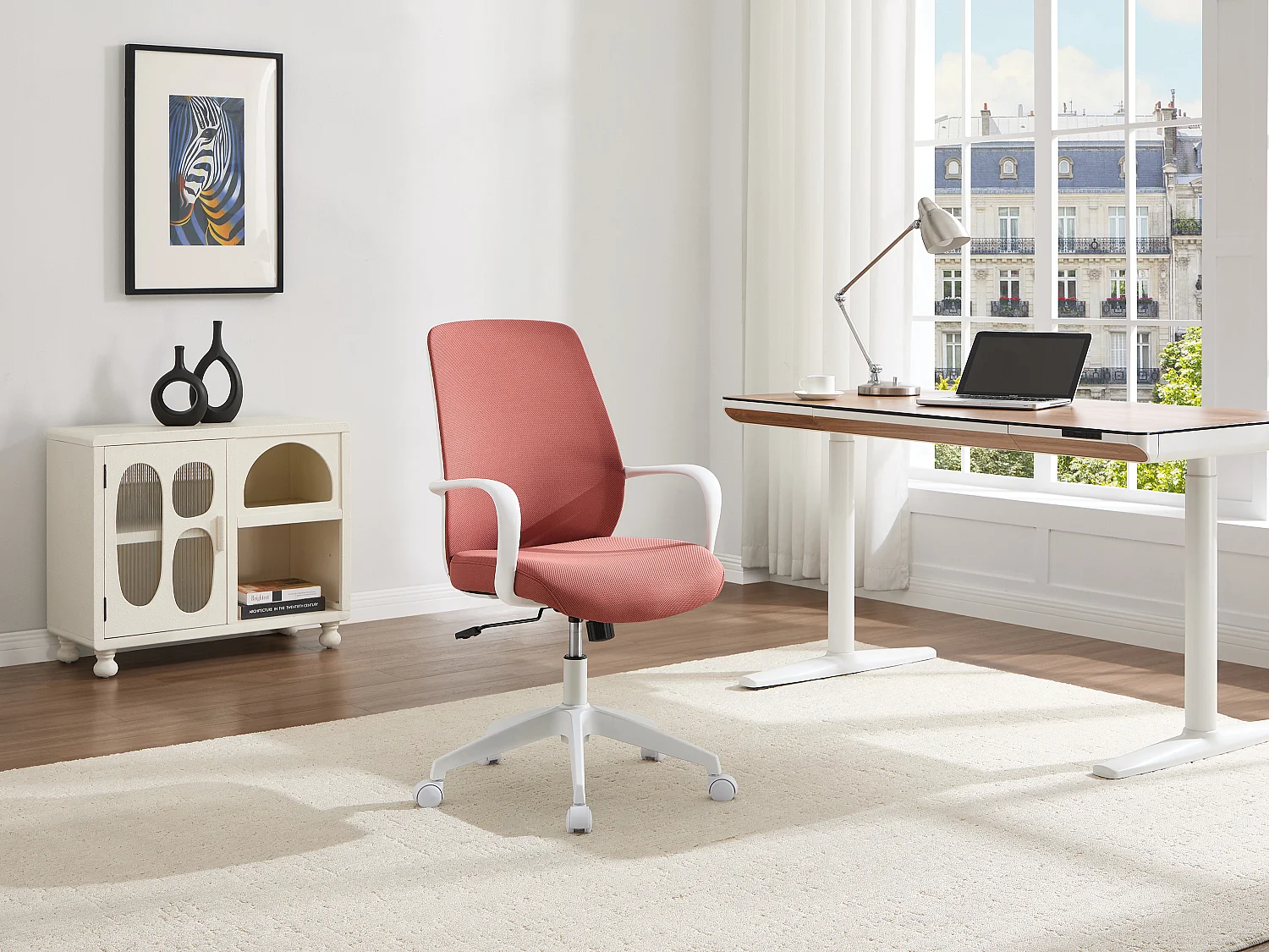 Chaise de bureau - Tissu - Terracotta et blanc - VATISTA
