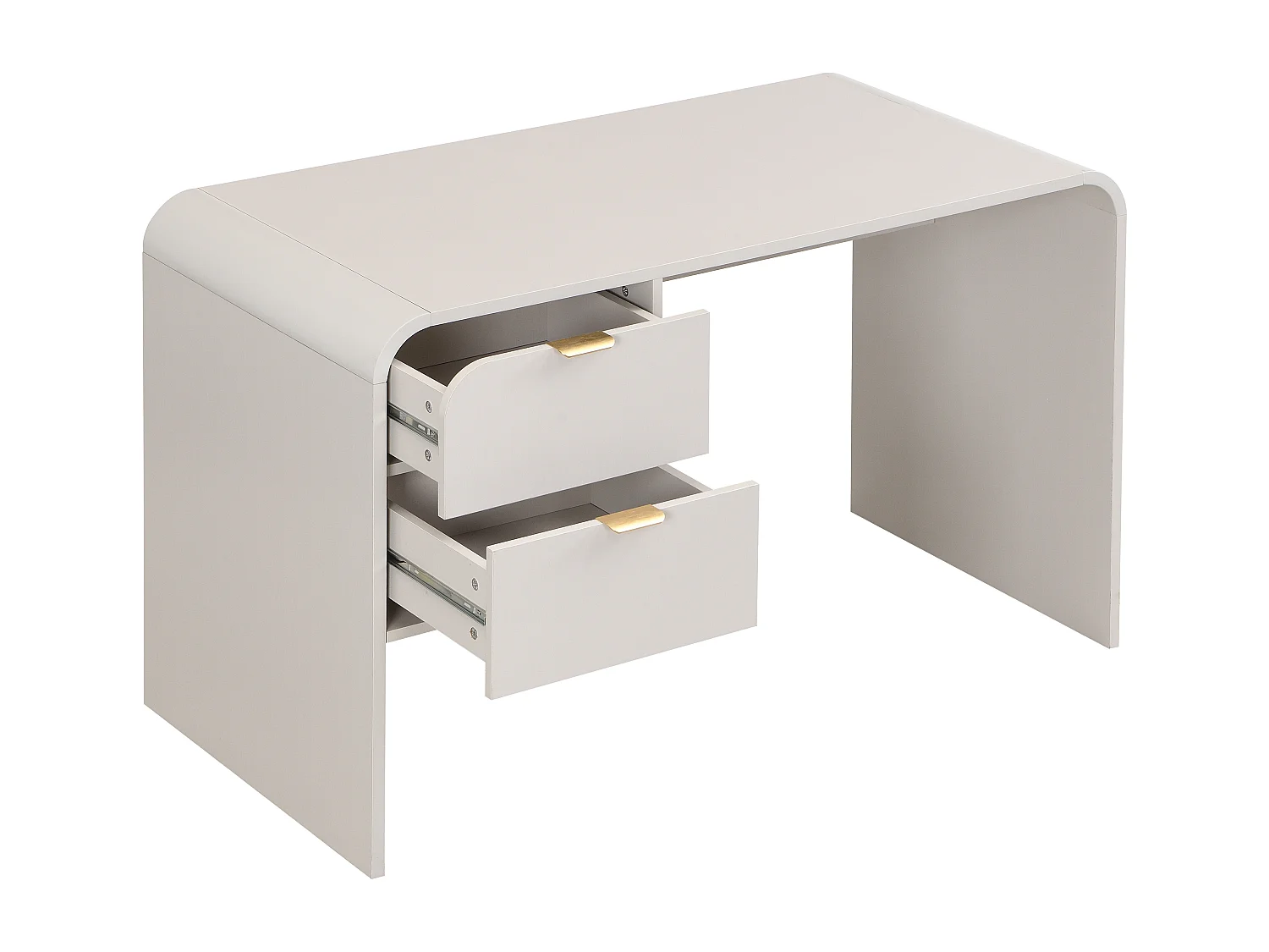 Bureau 2 tiroirs – Beige et doré – ORALINO