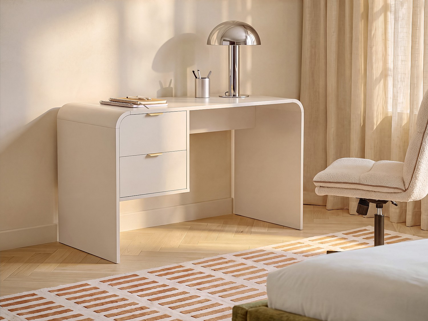 Schreibtisch mit 2 Schubladen - Beige und Gold ORALINO