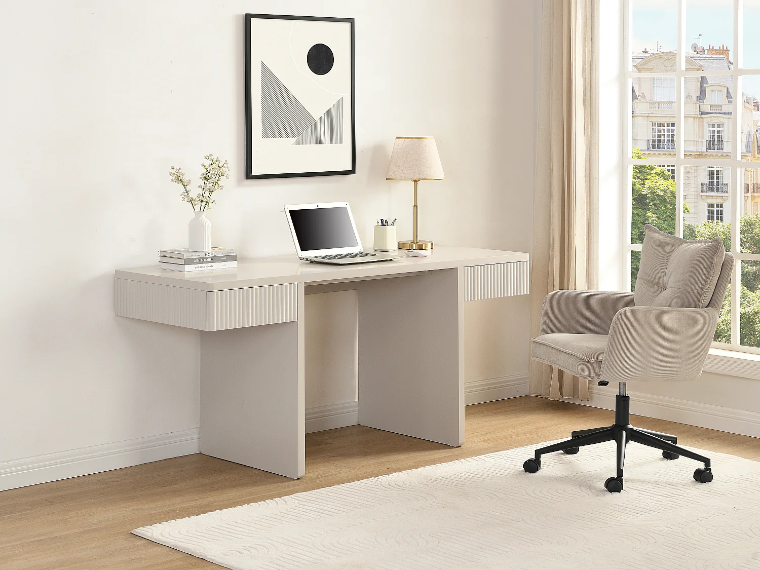 Bureau avec 2 tiroirs – Beige - PRYLO
