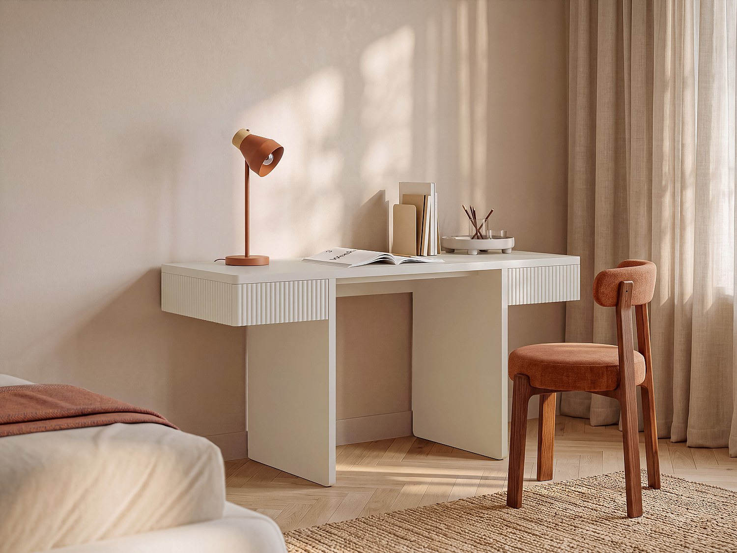 Schreibtisch mit 2 Schubladen - Beige PRYLO