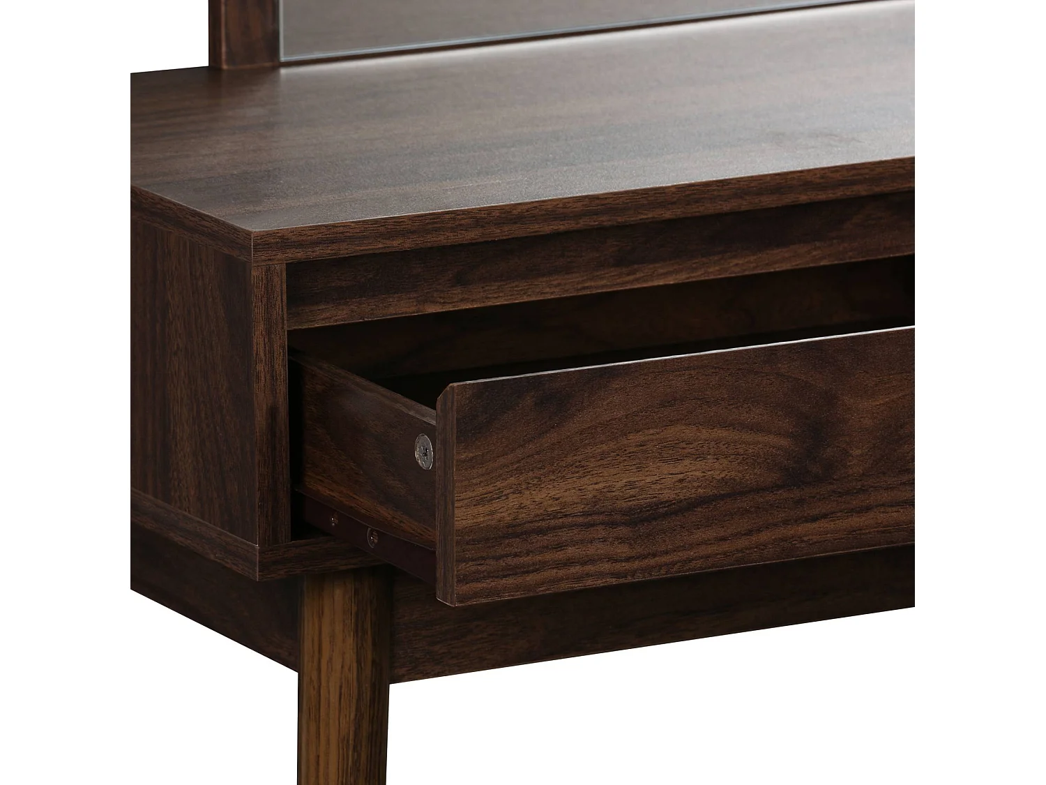 Mueble tocador de madera espejo redondo, 90cm nogal