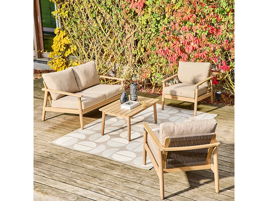 Conjunto de muebles de jardín de madera de acacia y cuerdas,  4 plazas