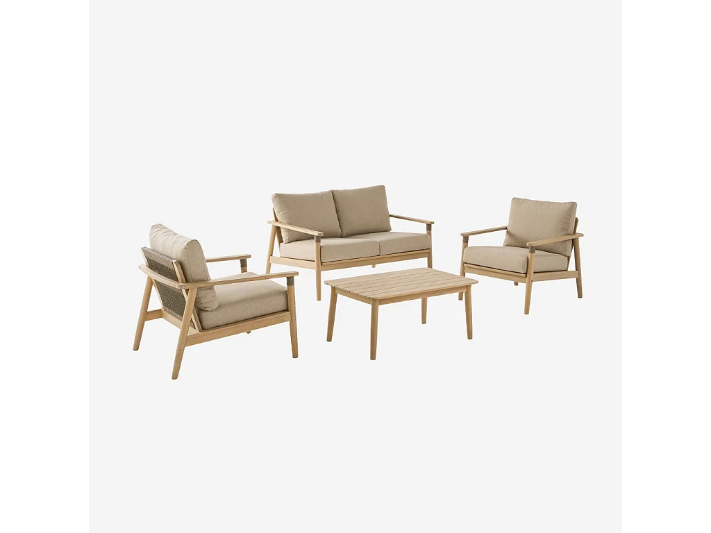 Conjunto de muebles de jardín de madera de acacia y cuerdas,  4 plazas