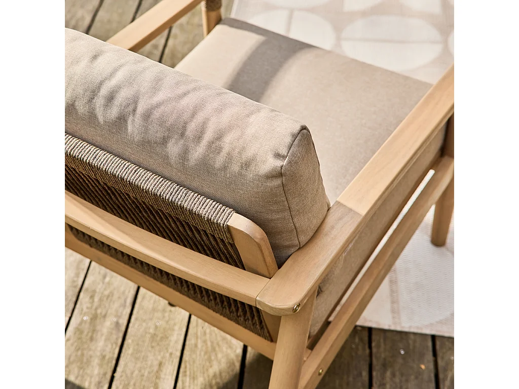 Conjunto de muebles de jardín de madera de acacia y cuerdas,  4 plazas