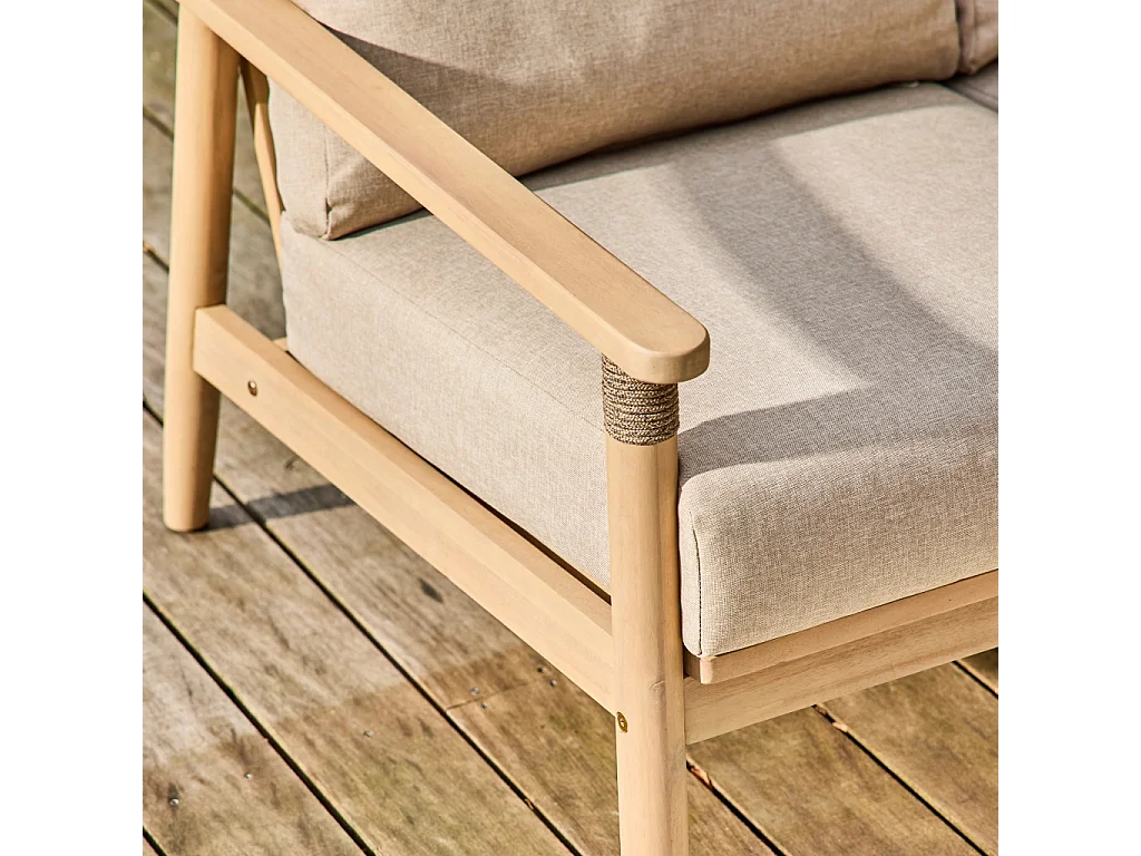 Conjunto de muebles de jardín de madera de acacia y cuerdas,  4 plazas