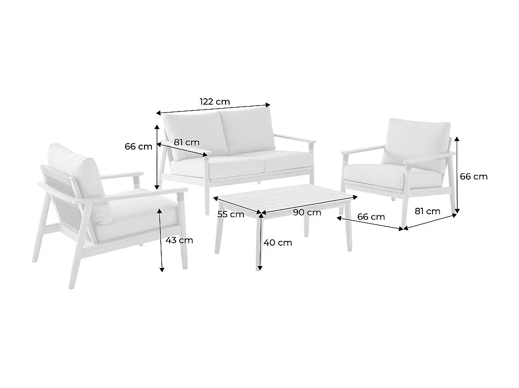 Conjunto de muebles de jardín de madera de acacia y cuerdas,  4 plazas