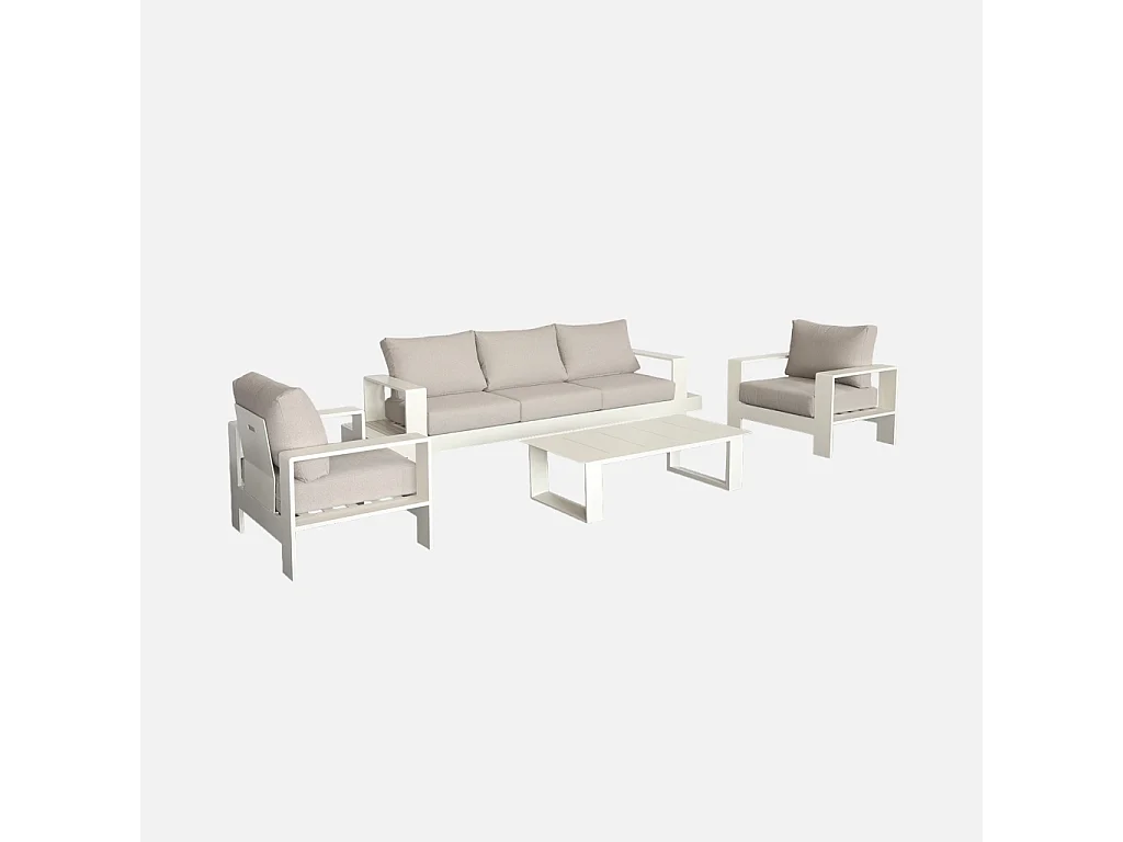 Salon de jardin aluminium 5 places beige et marron - Alore