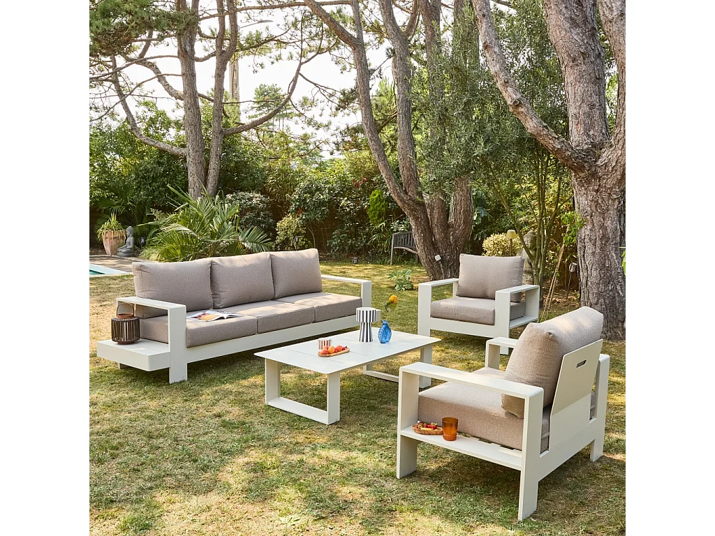 Salon de jardin aluminium 5 places beige et marron - Alore