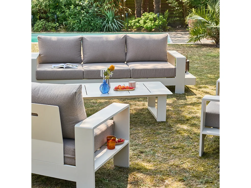 Salon de jardin aluminium 5 places beige et marron - Alore