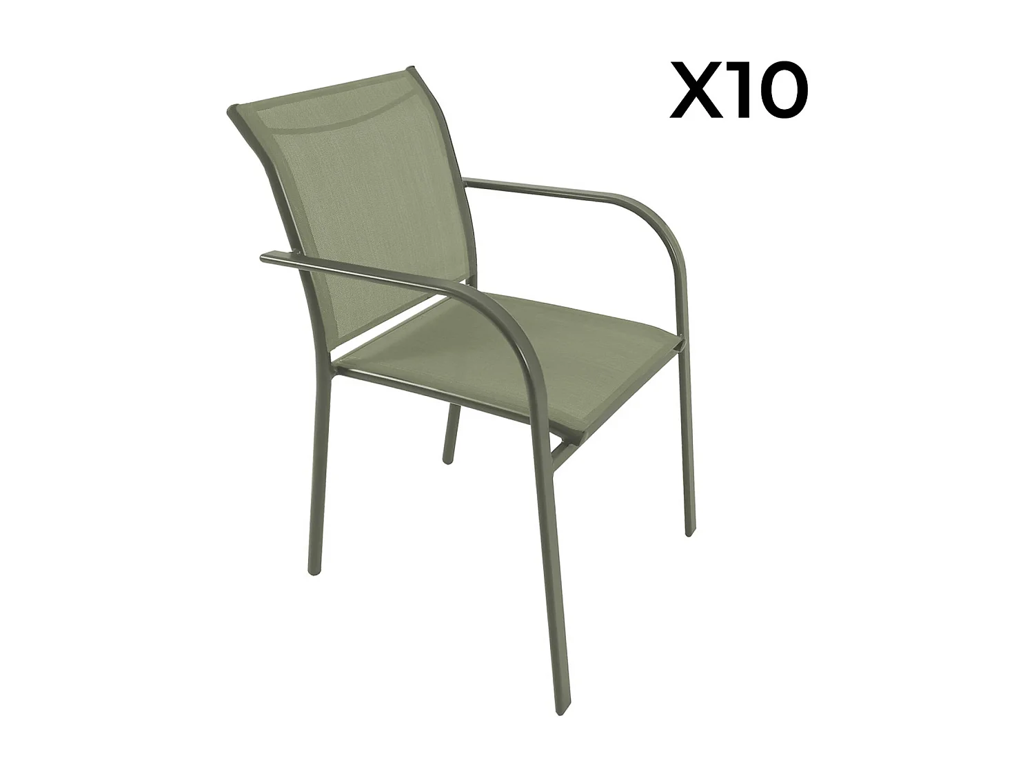 Table de jardin extensible aluminium + 10 assises kaki - Lunea + Amara
