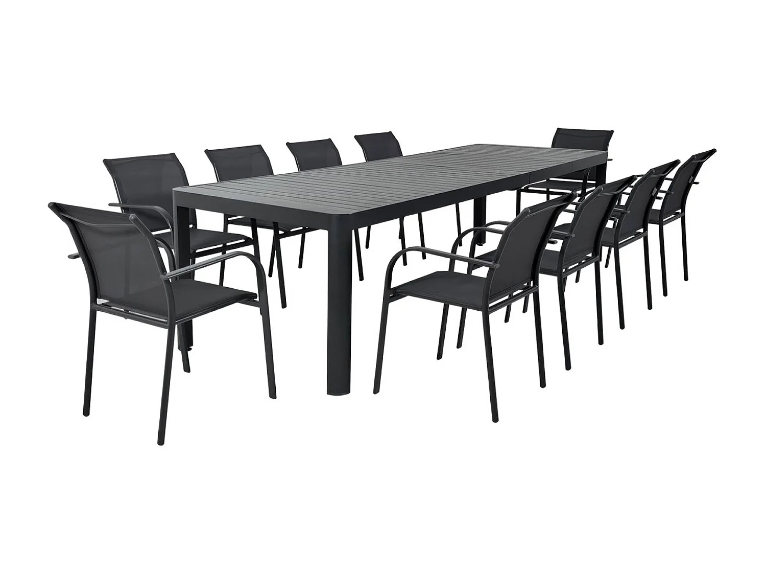 Table de jardin extensible aluminium + 10 assises anthracite - Lunea + Amara