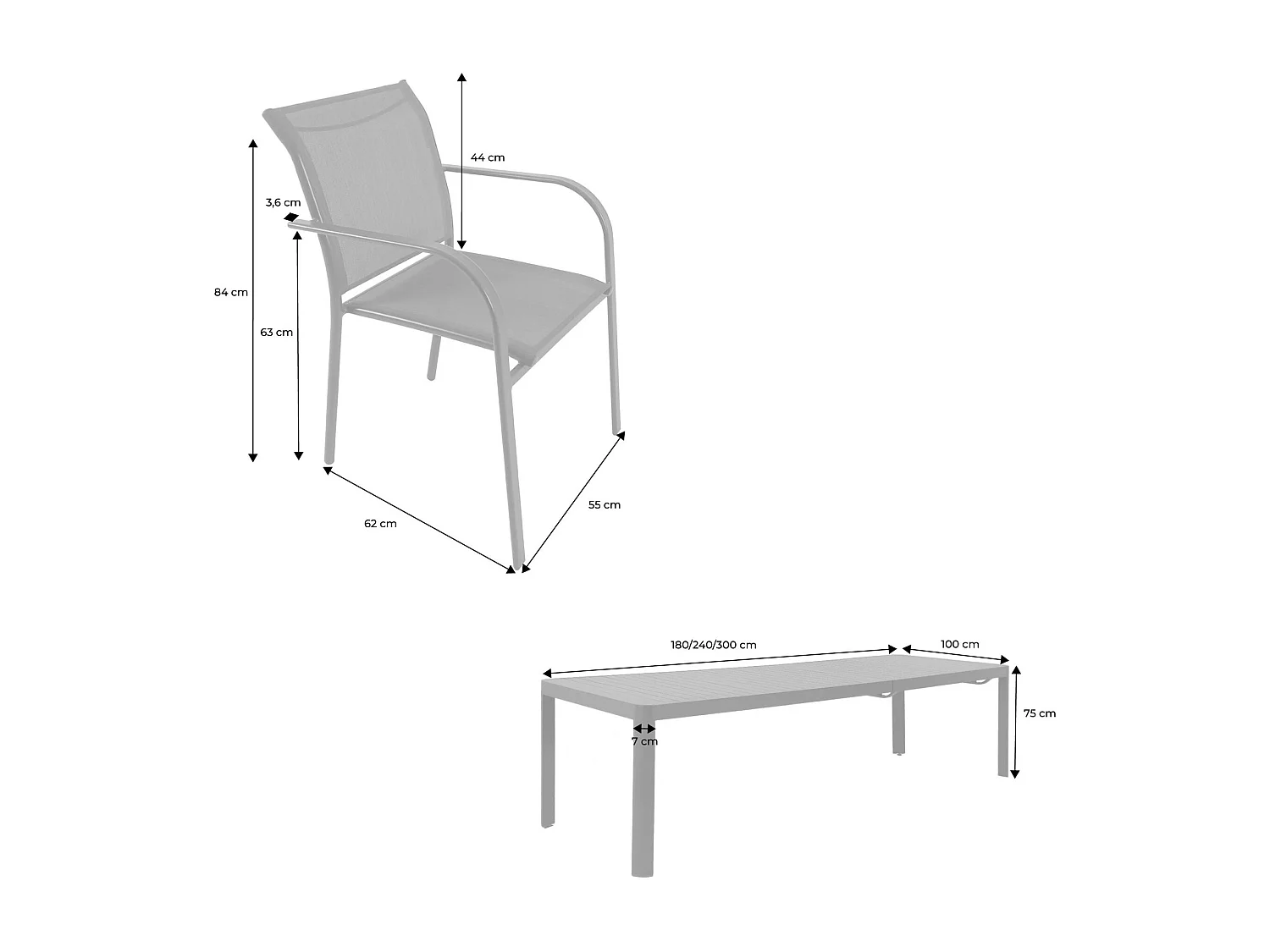Table de jardin extensible aluminium + 10 assises anthracite - Lunea + Amara