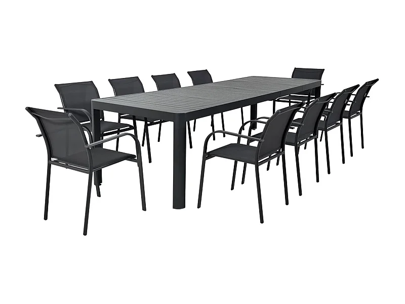 Table de jardin extensible aluminium + 10 assises anthracite - Lunea + Amara