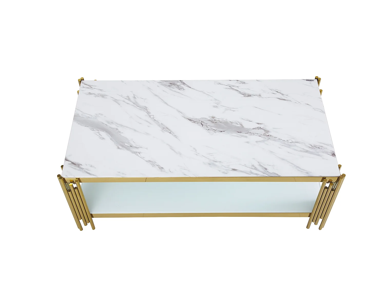 Table basse rectangle double plateau verre effet Marbré Blanc 120cm FLUTE