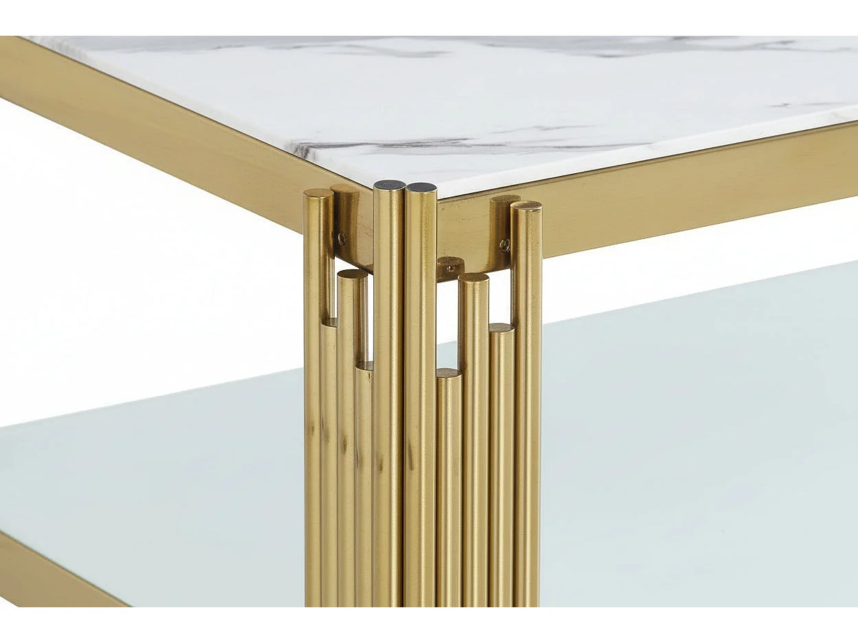 Table basse rectangle double plateau verre effet Marbré Blanc 120cm FLUTE