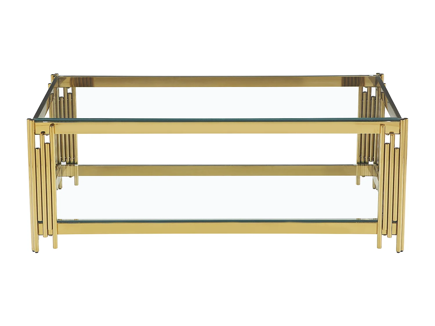 Table Basse FLUTE Rectangle Double Plateau Verre Trempé Transparent Structure Gold 120x60x45cm